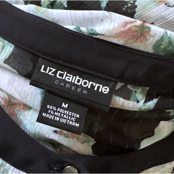 LIZ CLAIBORNE Career Womens Size Medium Sheer Long Sleeve Floral Button Up Shirt - Picture 7 of 7